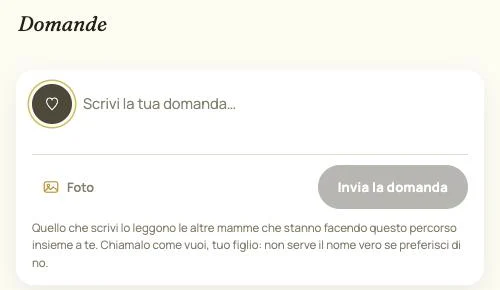 La sezione Domande dentro l&rsquo;Accademia: il riquadro dove scrivere la domanda a Federica